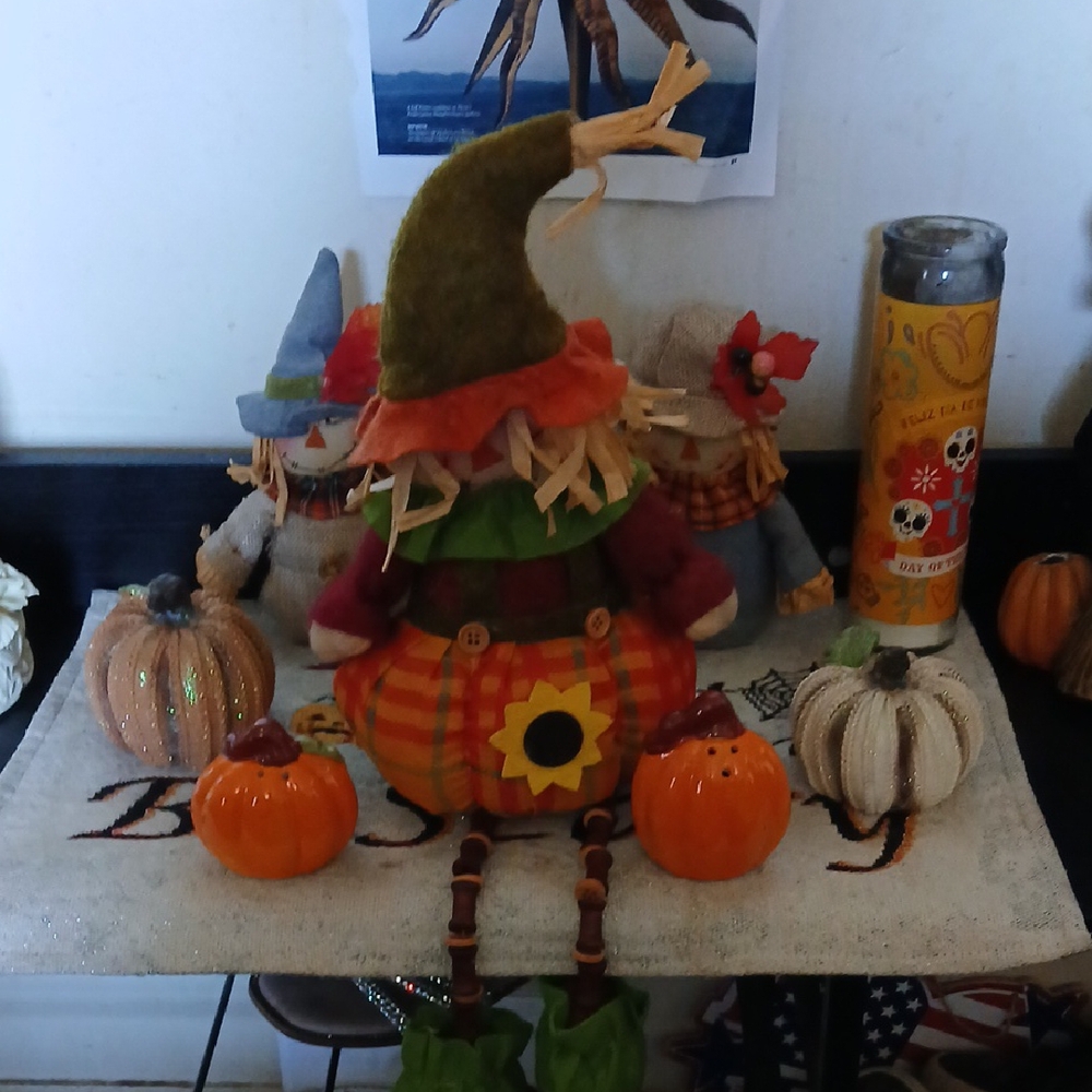 Festive Scarecrow Plush with Pumpkins